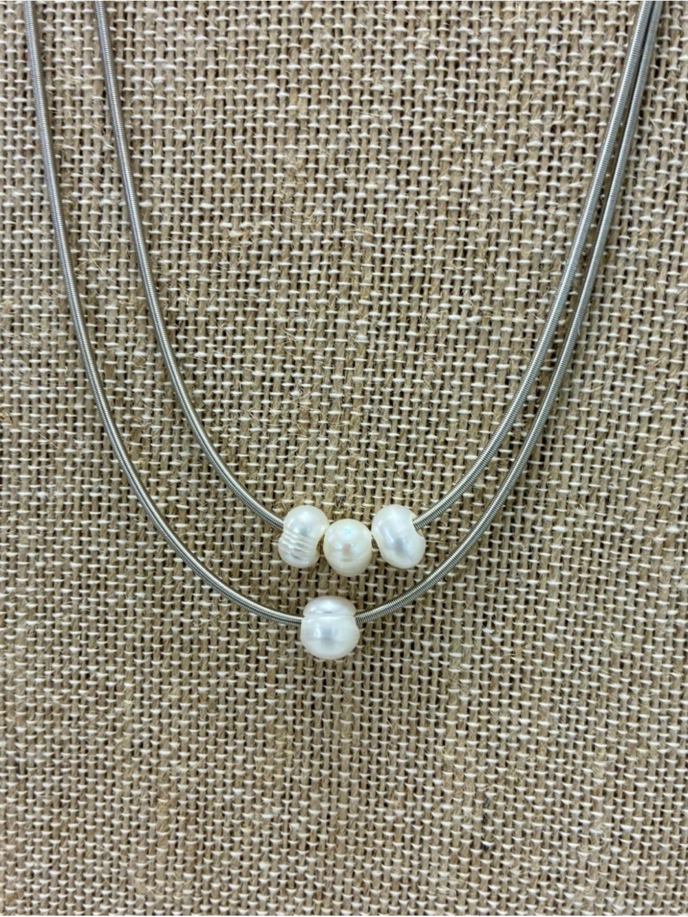 Pearl Accent Multi-Strand Silver Necklace - White Pearls